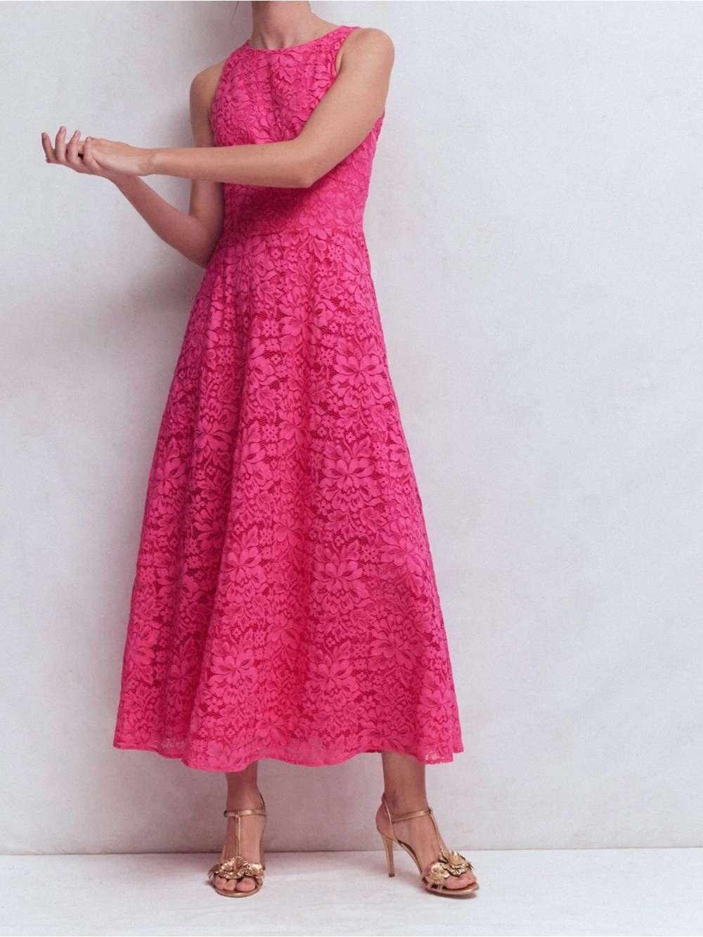 BODEN Silvia Boned Bodice Maxi Dress-Pink Punch Lace